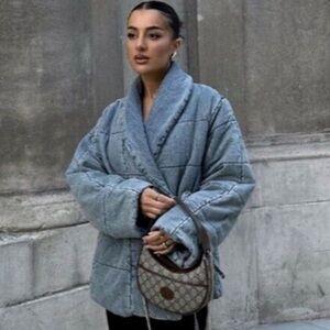 ZARA NWT Size S - Quilted Puffer Denim Jacket